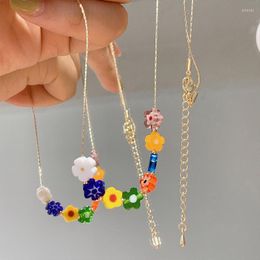 Choker 2023 Colourful Flower Beads Necklace Women Collar Pearl Handmade Bohemia Collier Femme Jewellery Gifts