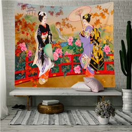 Tapestries Japanese Tapestry Wall Fabric Geisha Hanging Women Polyester Door Curtain Kitchen Restaurant Home Decoration 230714