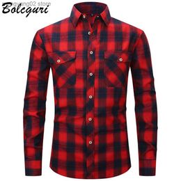 Men's Casual Shirts Bolcguri Brand High Quality Plaid Shirt Men Casual Fashion Striped Pattern Tops 15 Colours Business Casual Long Sleeve Shirt Male T230714