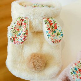 Dog Apparel Warm Cat Coat Princess Clothes Pink White Pet Jacket Winter Soft Fake Fur Floral Ears Parka For Girls Small Dogs