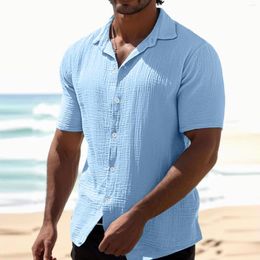 Men's Casual Shirts Mens Summer Lapel Solid Colour Short Sleeved Button Linen Shirt Robes Flannel Long Sleeve