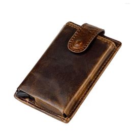 Wallets Man Wallet Genuine Leather Automatic Aluminium Box Sleeve Automatically Ejects Anti Demagnetization Card Bag Male Holder