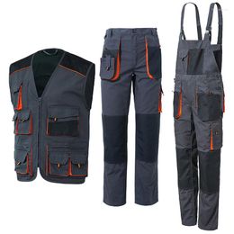 Men's Tracksuits Cargo Vest Multi Pockets Work Pants Men Construction Bib Working Overalls Male Wear Uniforms