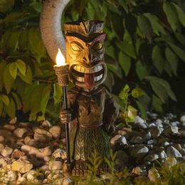 Garden Decorations Tiki LED Decor Garden Light Maya Totem Figurine Ornaments Durable Resin Material for Garden Decor L230714