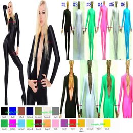 Seksi Kadınlar Bodysuit Yoga Kostümleri Ön fermuar Unisex 23 Renk Lycra Spandex Catsuit Kostüm Head Head Cadılar Bayramı Partisi Fantezi DR2753