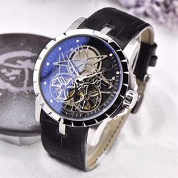 High quality new fashion watches man watch skeleton face mechanical watch mechanical wristwatch leather strap 201282S