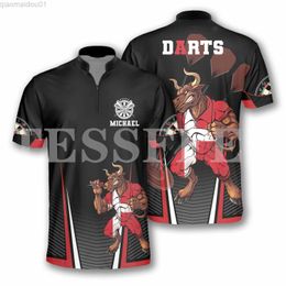 Men's T-Shirts Custom Name Sports Player Darts Beer Club Tattoo 3DPrint Summer Casual Polo Zipper Shirts Streetwear Short Sleeves T-Shirts New3 L230713