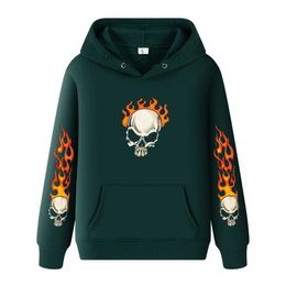 Men's Tracksuits Men's and Women's Hoodie Spring and Autumn High Street Fire Skull Hip Hop Hoodie S-3XL Z230719