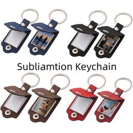 Sublimation Blank Keychain Laser Multifunctional Photo Frame Keyring with Leather Cover DIY Personalized Creative Pendant Ornament Festival Christmas Gift