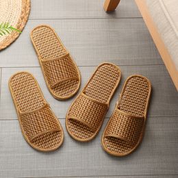 Slippers Spring and summer bamboo woven rattan and grass lovers straw mat slippers indoor wooden floor home linen slippers 230713