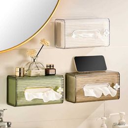 Tissue Boxes Napkins Napkin Paper Case 1 Set Tissue Box Wall Mounted with 2 Traceless Stickers Storage Living Room Bedroom Wet Wipe Holder for Daily R230714