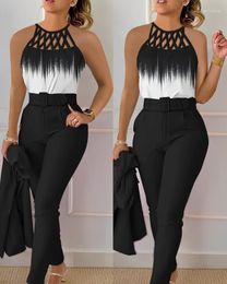 Women's Two Piece Pants Pieces Set Women Outfit 2023 Summer Casual Fashion Style Commuting Hollow Out Sleeveless Tank Top&pants