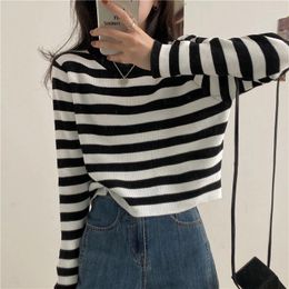 Women's Sweaters Striped Knitted Sweater Spring Autumn Fashion O-Neck Long Sleeve Crop Tops 2023 Leisure Pullover