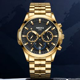 NIBOSI Men Watch Stainless Steel Waterproof Luiminous Business Fashion Luxury Men's Watch Date Moon Phase Quartz Watches For Men