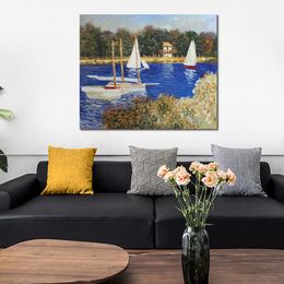 Canvas Art Hand Painted Oil Paintings of Claude Monet Bassin Argenteuil Garden Landscape Artwork for Restaurant Decor