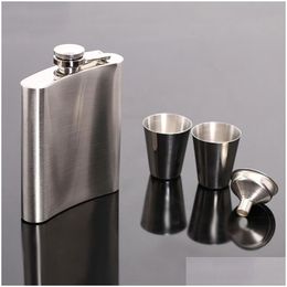 Hip Flasks Outdoor Portable Stainless Steel 7Oz Flask Set Small Pocket Wine Bottles With Glass Funnel Customizable Dh1314 Drop Deliv Dhkrf