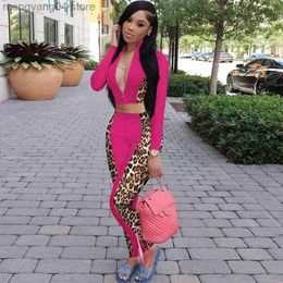 Women's Two Piece Pants Leopard Patchwork Two Piece Set Women Crop Top and Pants Set Sweatsuits for Women Sportwear Casual Tracksuit Women Sets Outfits T230714