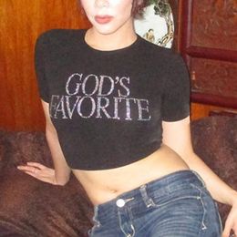 Women's T Shirt God's Favorite s Aesthetic Women Y2k Clothes Vintage Tops Fairy Grunge Graphic T Shirts Slim Short Sleeve Crop Top 230714