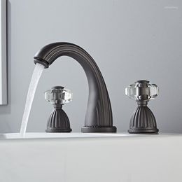 Bathroom Sink Faucets Basin Faucet Gun Grey 3 Hole Widespread Gold/Black/Chrome Mixer And Cold Water Tap