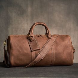 Duffel Bags Geunine Leather Vintage Men's Hand Luggage Bag Travel Bag Large Capacity Single Shoulder Messenger Boston bag For 17 Inch Laptop 230714