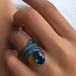 Cluster Rings Luxury Winding Women Wedding Ring With Water Drop Stone Micro Pave CZ Blue/Green Colors Marriage Party Lady Jewelry