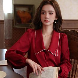Women's Sleepwear Spring Red Satin Pajamas Sets Long Sleeved Pyjamas And Trousers Nightwear Casual Home Clothes