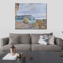 Handmade Claude Monet Oil Painting Etretat The Beach and The Porte D Aval Modern Canvas Art Modern Landscape Living Room Decor