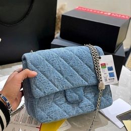 luxurys handbags Mini Flap Handbag Bag shoulder bag Rose Blue Denim Canvas Love Heart Adjustment Silver Chain Strap Shoulder Back Designer Wome