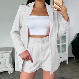 Women's Tracksuits 2023 Autumn Set Notched Long Sleeve Sashes Fifth Pants White Sets Female Fashion Trendy Casual Office Clothes