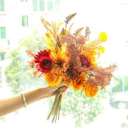 Decorative Flowers INS Autumn Artificial Plant Flower DIY Wedding Road Guide Floral Arrangement Layout Simulation Bouquet