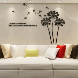 Wall Stickers Wallpaper sticker 3D flying Taraxacum acrylic decorative sticker for living room office mirror sticker for TV background wall 230714