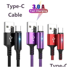Cell Phone Cables Usb Type C 3A Led Fast Charging Mobile Wire For Redmi S22 Huawei Data Charge Drop Delivery Phones Accessories Dhwcr