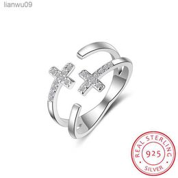 Silver 925 Jewelry Silver Rings For Women 925 Sterling Silver Trendy Cross Finger Ring Size Adjustable Support dropship L230704