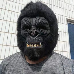 Party Masks King Kong Gorilla Mask Hood Monkey Latex Animal Mask Halloween Party Role Playing Costume Horror Head Mask Adult 230713