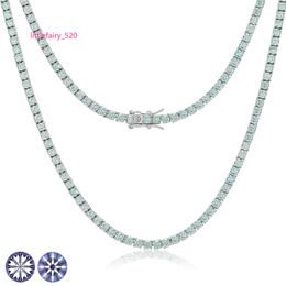 Pendant Necklaces Jewelry Business High Quality 3mm 925 Sterling Silver Green VVS Moissanite Diamond Tennis Chain Necklace For Men Women