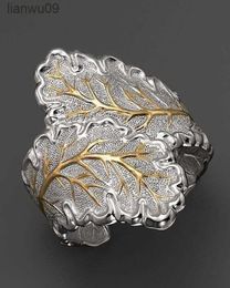 Vintage Engraving Golden Leaf Embossed Men and Women 925 Silver Ring Jewellery Elegant Party Essential Jewellery engagement ring L230704