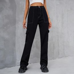 Women's Jeans 2023 Vintage Baggy Wide Leg Women Streetwear Straight Denim Trousers Pockets Cargo Pants