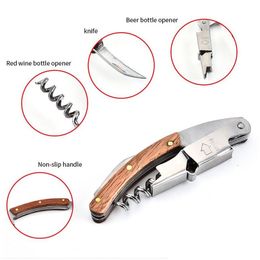 Openers Non-Slip Wood Handle Corkscrew Knife Pl Tap Double Hinged Beer Red Wine Opener Stainless Steel Bottle Bar Tool Gift Vt1768 D Dhunb