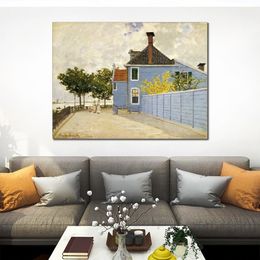 Impressionist Canvas Art The Blue House Zaandam Handmade Claude Monet Painting Landscape Artwork Modern Living Room Decor