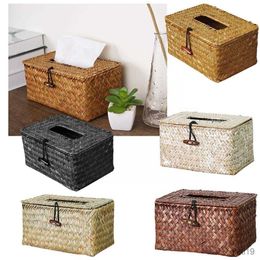 Tissue Boxes Napkins Straw Tissue Box Handmade Woven Rattan Kitchen Napkin Storage Home Holder Paper Decorate Roll Tray Box Room Car Box Living A2s5 R230714