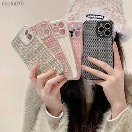 Winter warm weave bumper Soft silicone Phone Case For iPhone 13 12 11 14 Pro X XS Max XR 7 8 Plus SE MiNi 3 lens protect Cover L230619