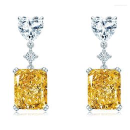 Dangle Earrings 925 Sterling Silver 9 11mm Flower Cut Yellow High Carbon Diamond Ear Hook Jewellery One Piece