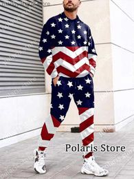 Men's Tracksuits American Flag Tracksuit Men USA Pants 2 Piece Outfit Long Sleeve T Shirt Set Trousers Sweatpants Jogging Suits Oversized Clothes T230714