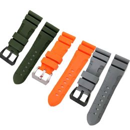 24 26mm Buckle 22mm Men Watch Bands Black Grey Orange Green Diving Silicone Rubber Strap Sport Bracelet Stainless Steel Pin Buck232o