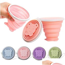 Other Drinkware Sile Collapsible Travel Cup 250Ml Portable Folding Cam With Lids Drop Delivery Home Garden Kitchen Dining Bar Dhvwh