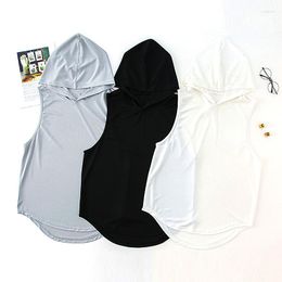 Men's Tank Tops Sleeveless Hooded Shirt Top Comfortable Sweat-absorbing Hat Fashion Solid Loose Sports