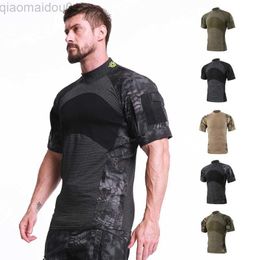 Men's T-Shirts New Outdoor Military Tactical Shirt Short Sleeve Camo Cotton Men Quick Dry T-Shirt Outdoor Camping Hunting Clothes Hiking Shirt L230713