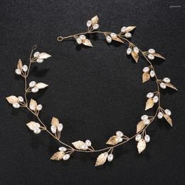 Headpieces Handmade Fashion Gold Or Silver Color Leaves Headbands Women Wedding Hair Vine Pearls Jewelry Tiaras Accessories