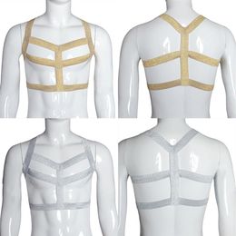 Men's Sexy Costumes Bondage Harness Fetish Wear Body Cage Bra Open Chest Belt Underwear Men Crop Top Bodysuit2329