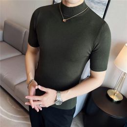 Men's Sweaters Short Sleeve Turtleneck For Men Clothing 2023 Simple Solid Slim Fit Casual Knitted Pullovers Comfortable Pull Homme